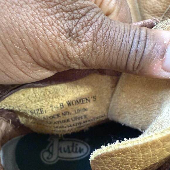 Vintage Justin Roper Tan Brown Leather Lace Up Boots 7.5 B Kiltie Boho Y2K 90s - Picture 6 of 8